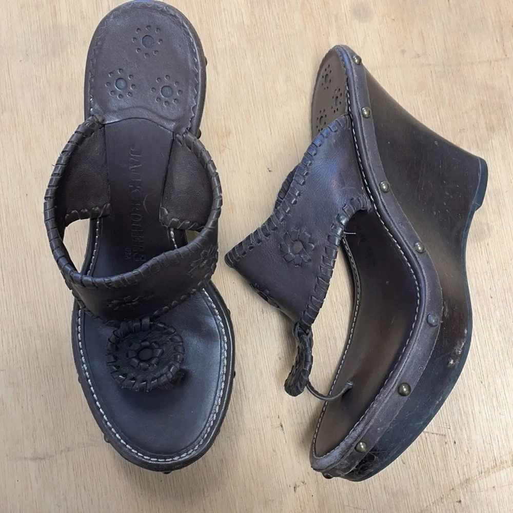 Jack Rogers brown leather sandal wedges